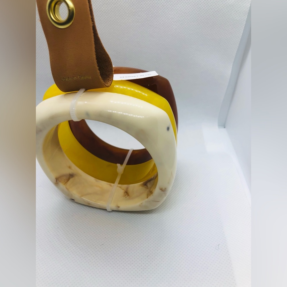 3pack yellow brown cream glossy lucite bracelet bangle set new - Picture 5 of 12
